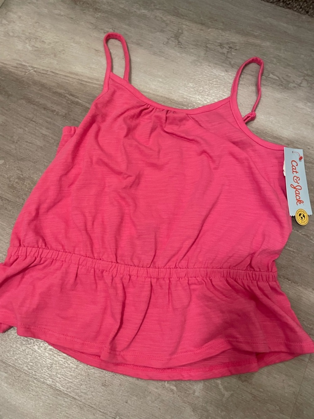 NWT Cat & Jack Bright Pink Peplum Spaghetti Strap Tank Girls Size L